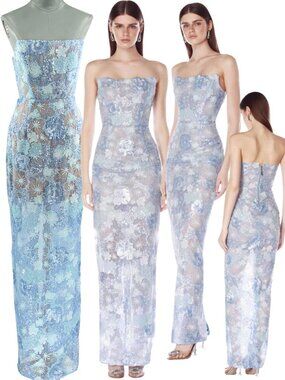 🆕 BRONX & BANCO 🧿 NWOT Farah Floral Sequin Maxi Dress, Ocean Blue - Sz XS US 2